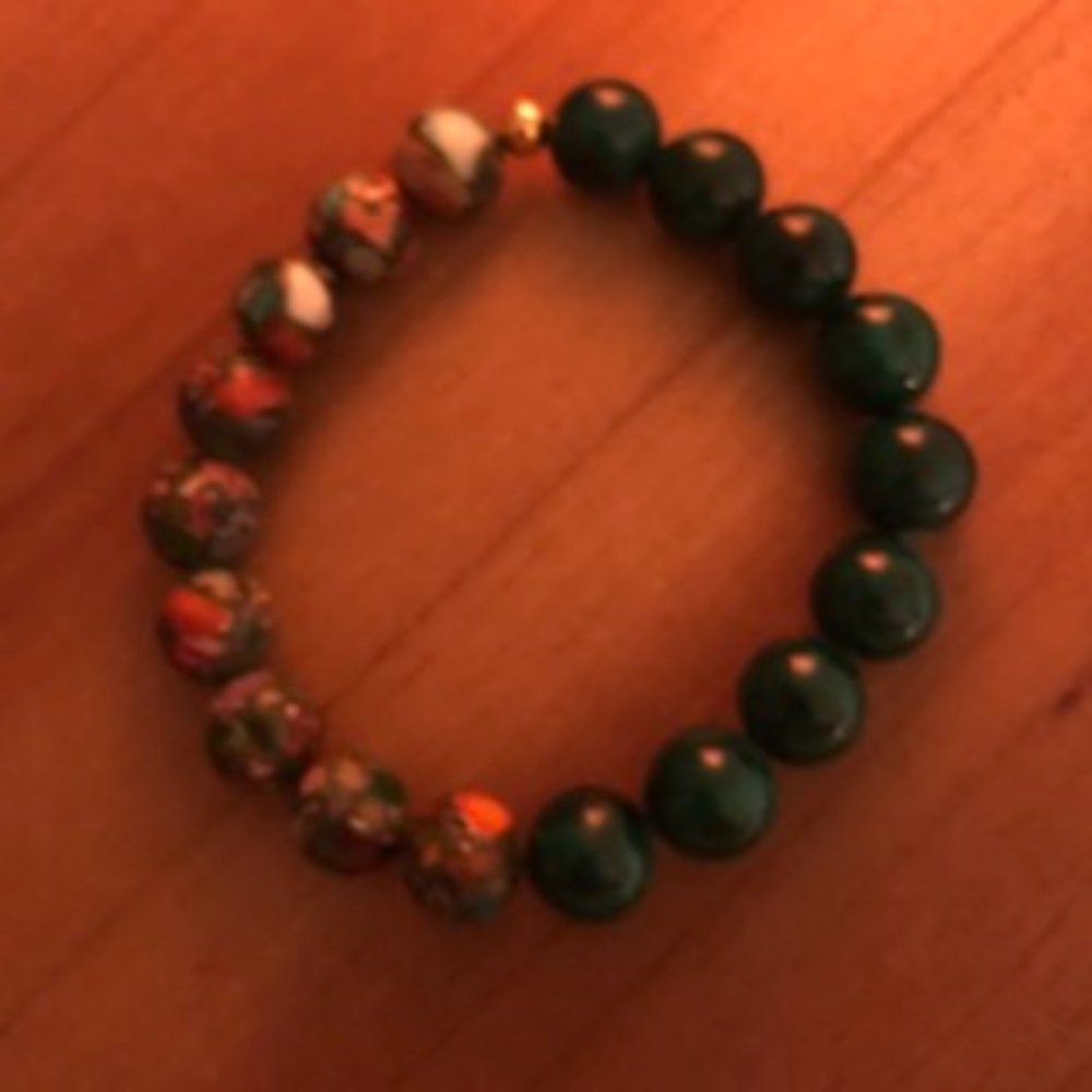 Impression Jasper & Green Jade 10 mm Bead Bracelet